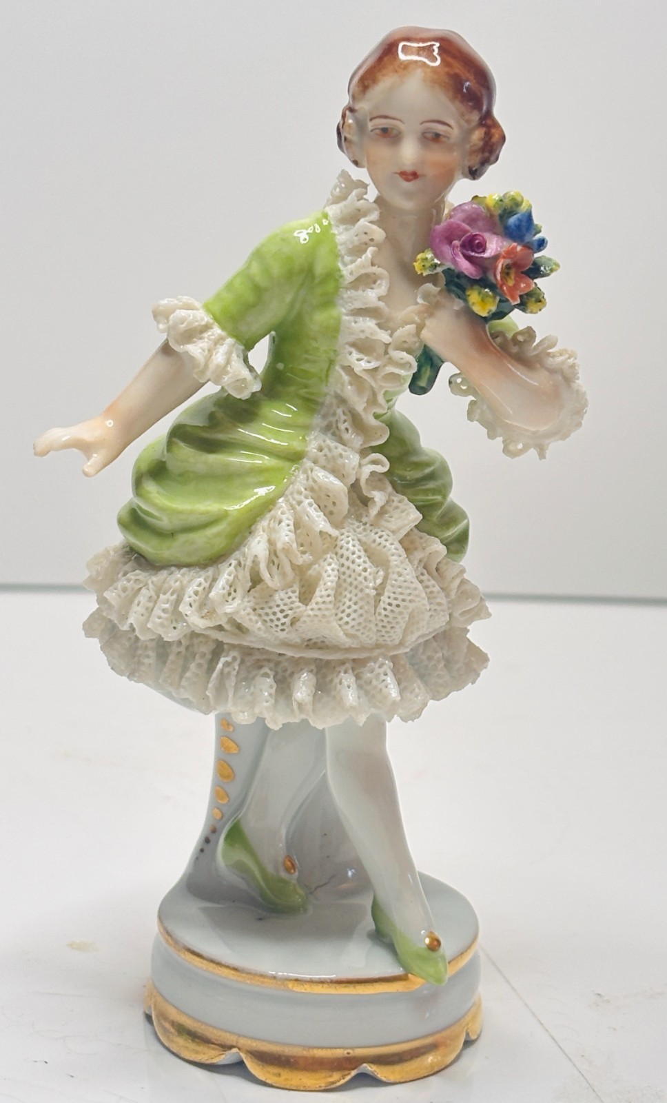 MINT Vintage Sitzendorf Germany Dresden Lace Porcelain Figurine - #8447