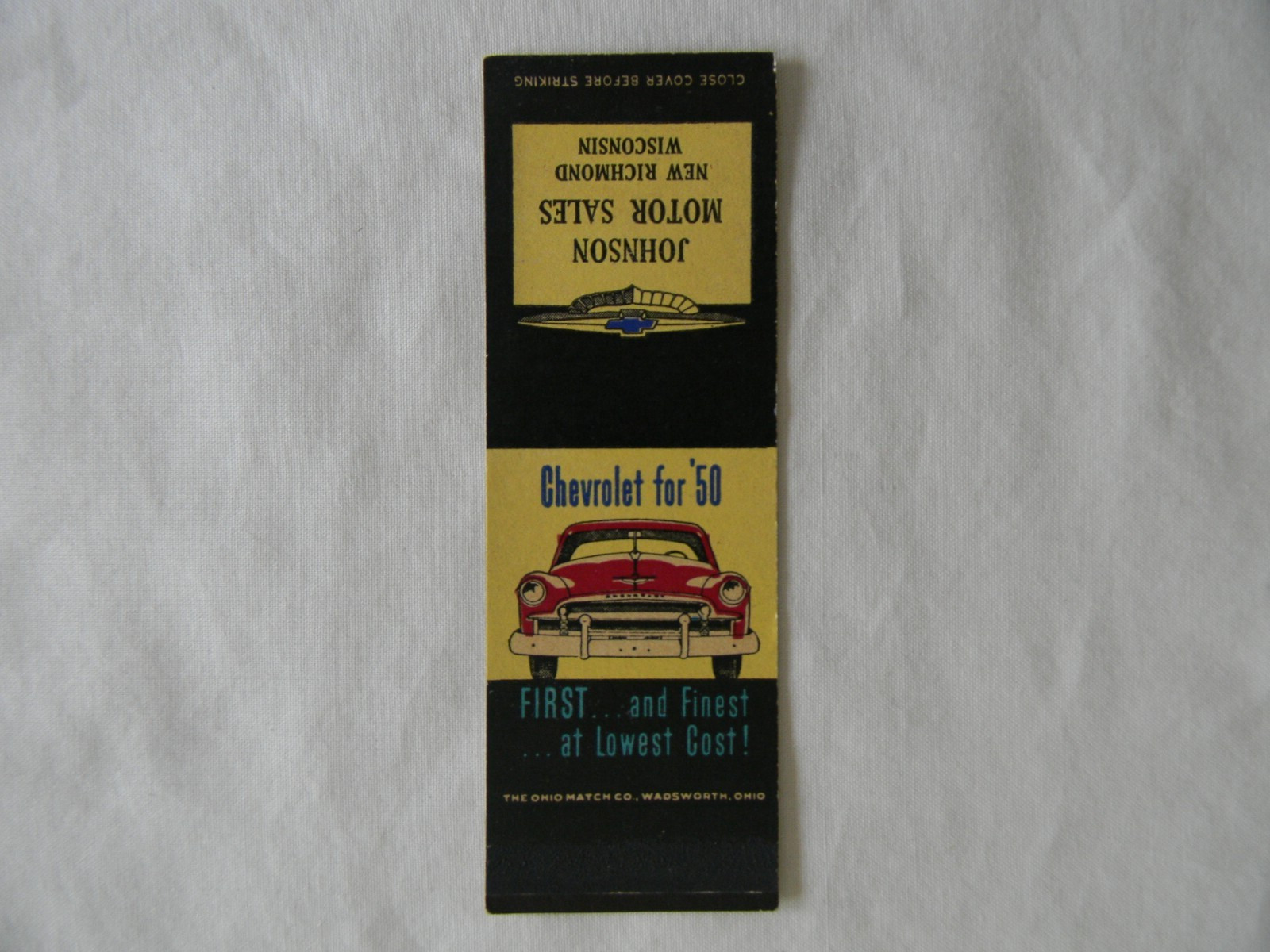 New Richmond Wisconsin automotive Chevrolet for \'50 matchbook New Richmond Wisconsin automotive Chevrolet for \'50 matchbook