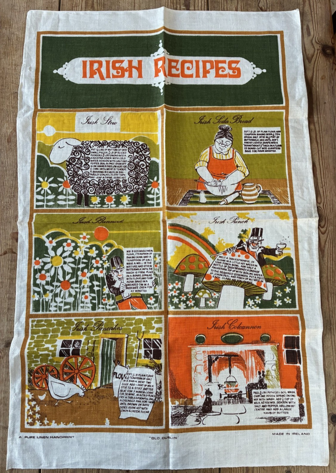 Irish Linen Tea Towel Irish Recipes OLD DUBLIN NOT Washed or Used Irish Linen Tea Towel Irish Recipes OLD DUBLIN NOT Washed or Used