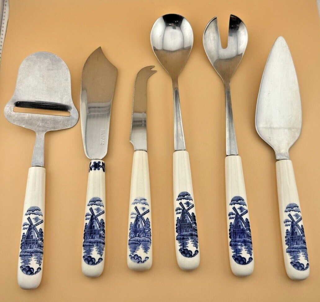Vintage Elesva Stainless Steel Porcelain Handle Kitchen Utensils Blue & White Vintage Elesva Stainless Steel Porcelain Handle Kitchen Utensils Blue & White