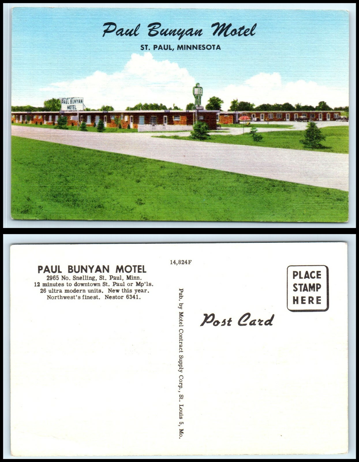 MINNESOTA Postcard - St. Paul, The Paul Bunyan Motel M44