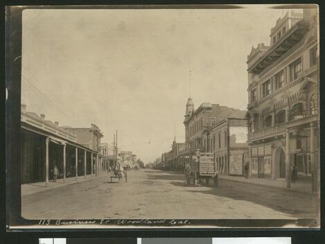 View down Business Street in Woodland 1900-1940 California Old Photo