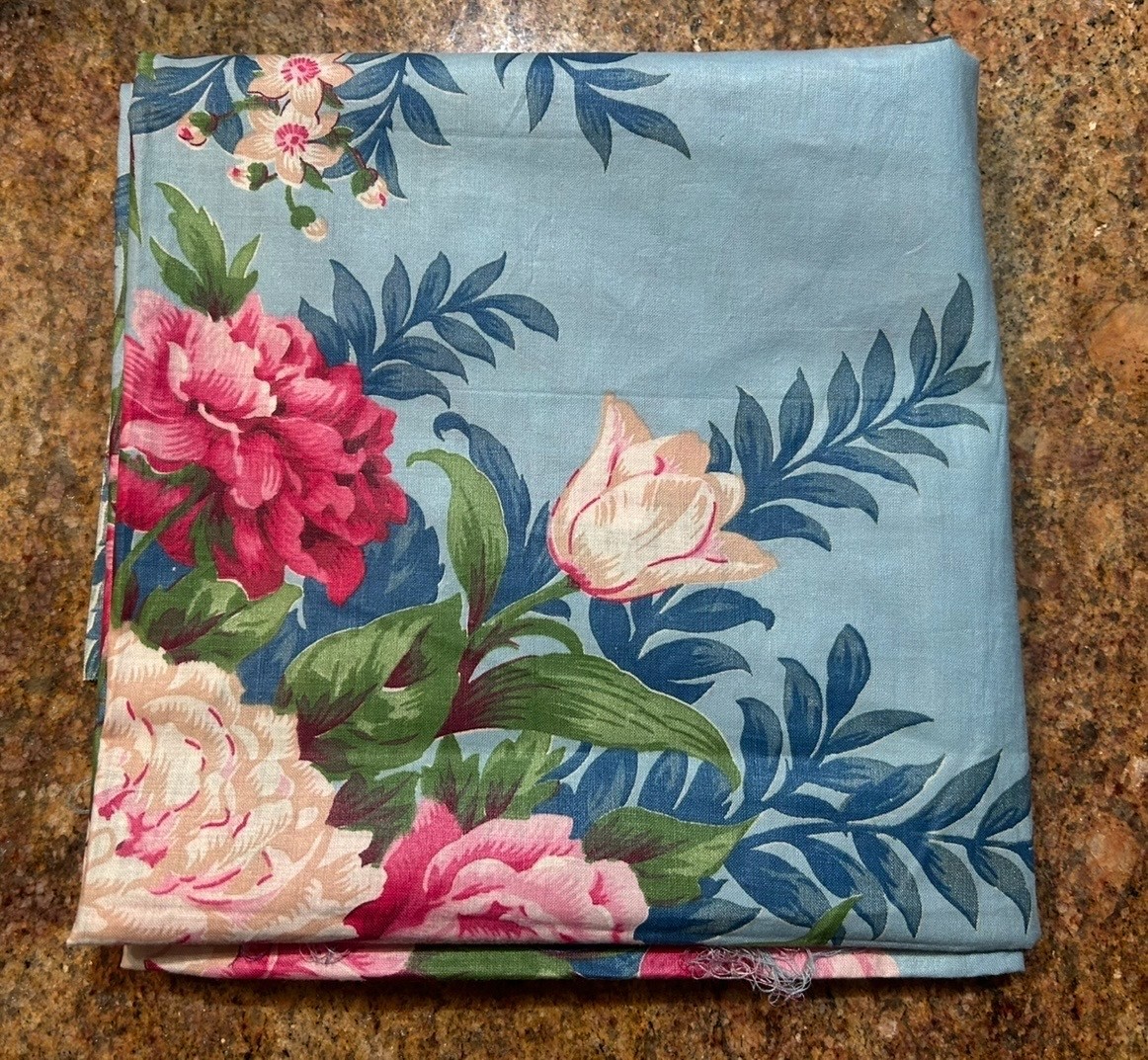 Vintage piece of Blue Floral Fabric 34 Vintage piece of Blue Floral Fabric 34