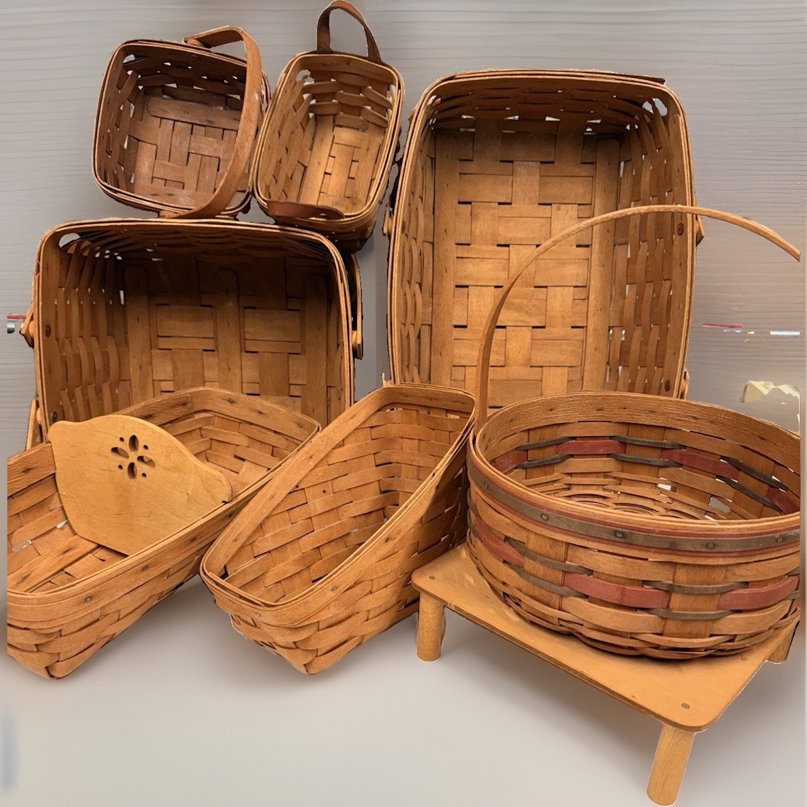 1990s Vintage Longaberger Baskets Vegetable Bread Crisco Riser Square Pie Maple 1990s Vintage Longaberger Baskets Vegetable Bread Crisco Riser Square Pie Maple