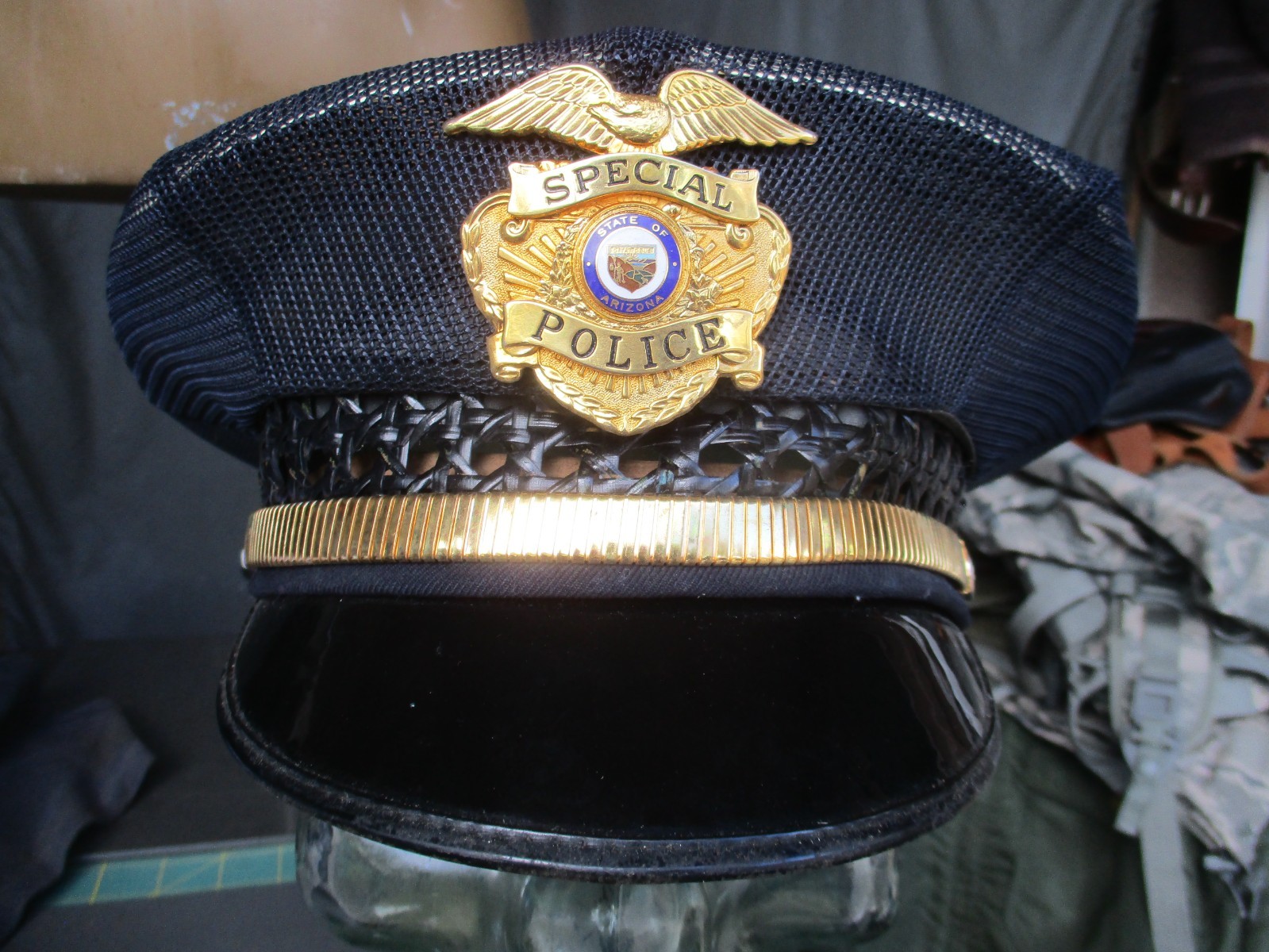 Vtg 1960s ARIZONA SPECIAL POLICE, Funeral Motorcycle Escort, Guard Visor Hat