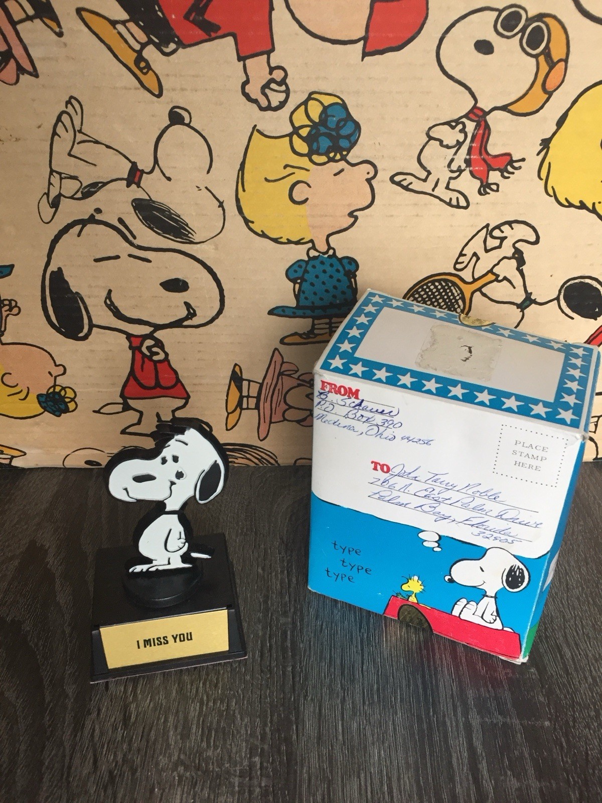 SNOOPY PEANUTS VINTAGE AVIVA HANDCRAFTED TROPHY GRAM FIGURE - I MISS YOU 1970 SNOOPY PEANUTS VINTAGE AVIVA HANDCRAFTED TROPHY GRAM FIGURE - I MISS YOU 1970