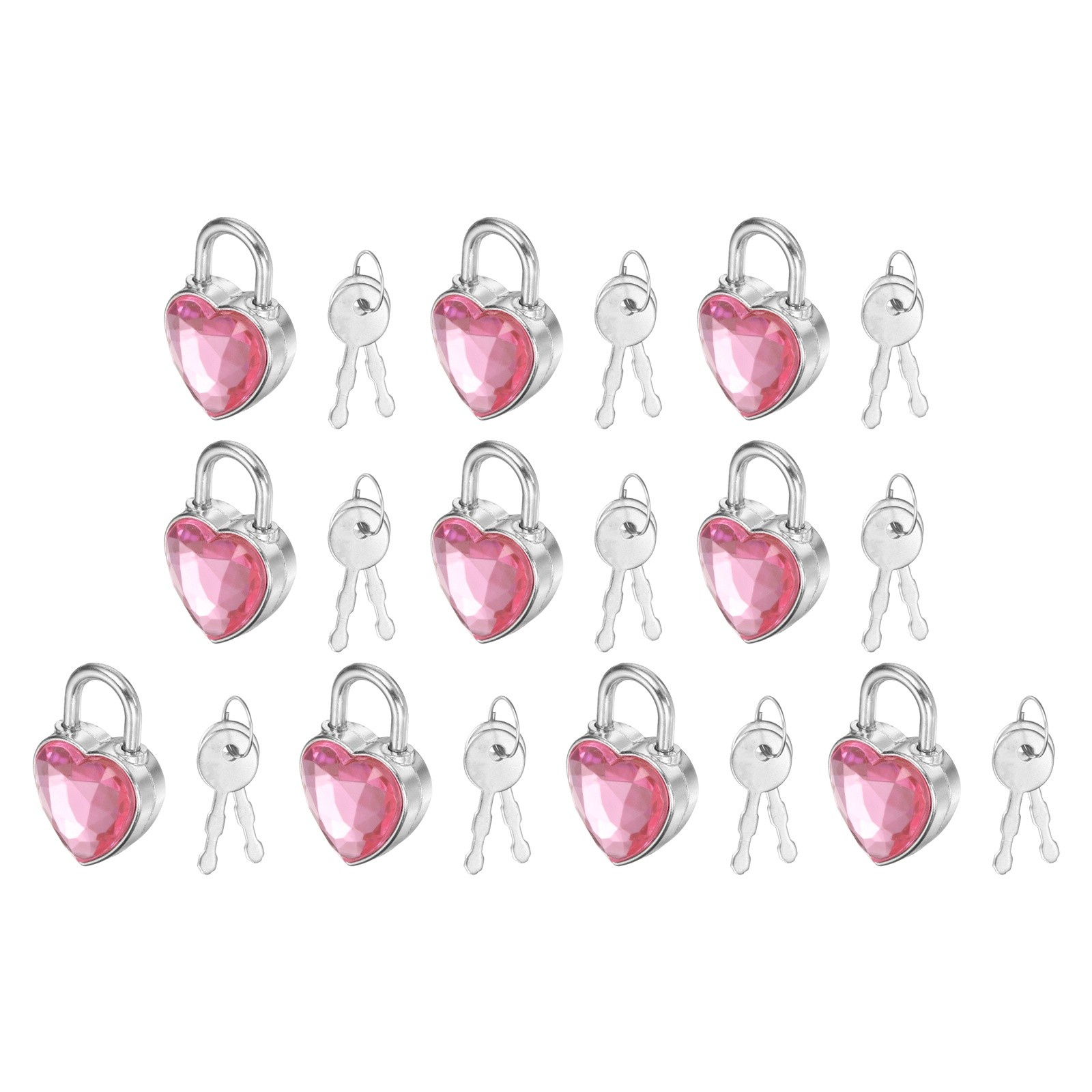 10Pcs Mini Diary Padlock, Small Heart Shaped Lock with 2 Keys Medium Pink