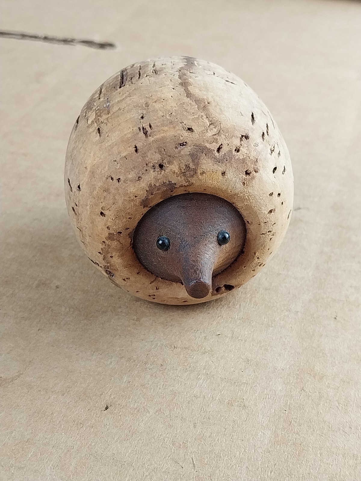 Vintage Danish Nissen Denmark MCM Teak Cork Hedgehog Sewing Pin Cushion