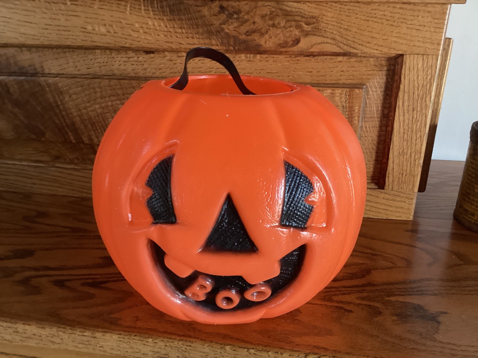 Vintage Halloween BLOW MOLD JOL Pumpkin BOO Smiling JACK-O-LANTERN Bucket RARE