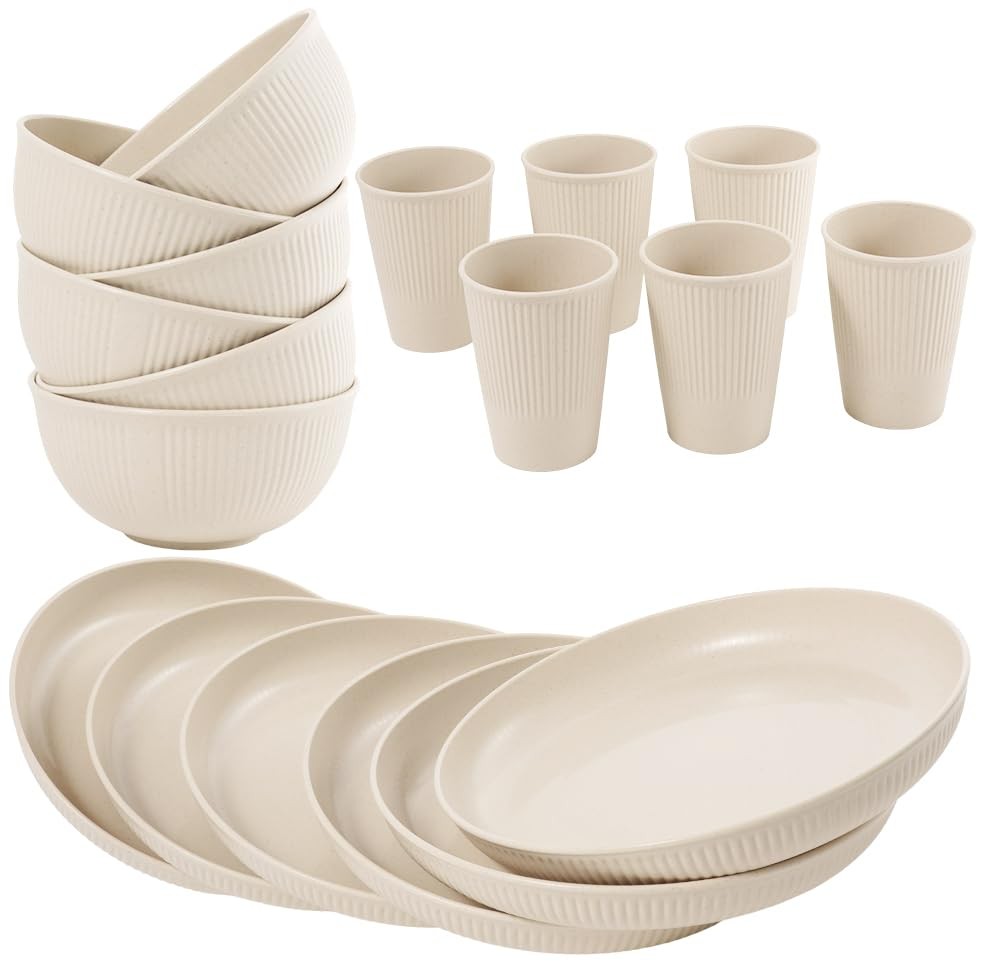 36-Piece Reusable Wheat Straw Dinnerware Sets Dinnerware, Beige 36-Piece Reusable Wheat Straw Dinnerware Sets Dinnerware, Beige