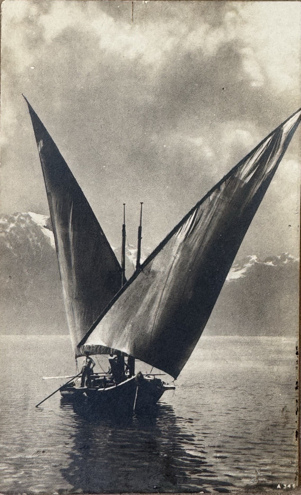 1905 Lake Geneva Barque de Meillerie Lateen Sailboat Rotograph Postcard