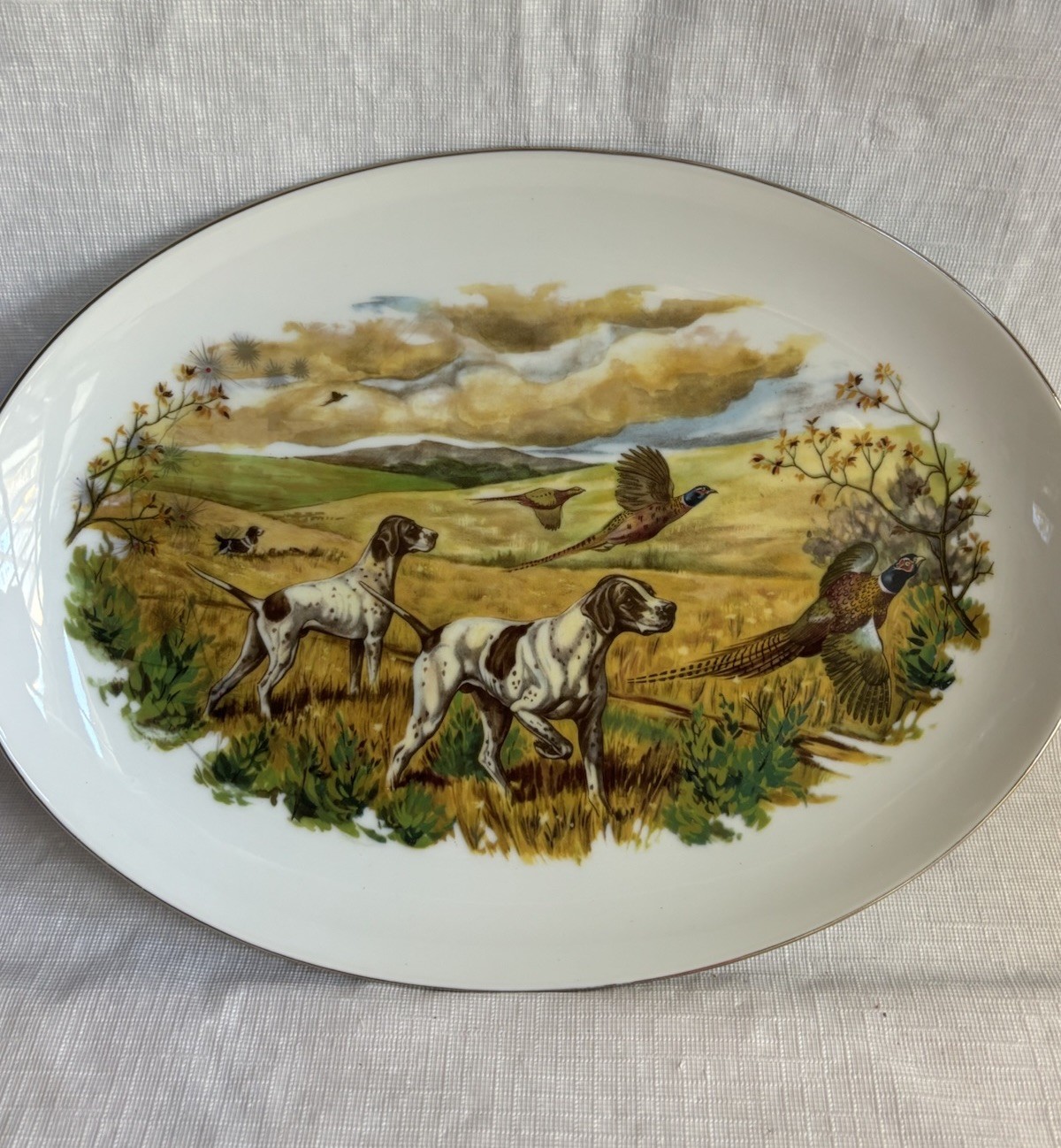 Vtg 1972 Remington Arms Employees Club Ilion NY Hunting Platter Dogs Pheasants