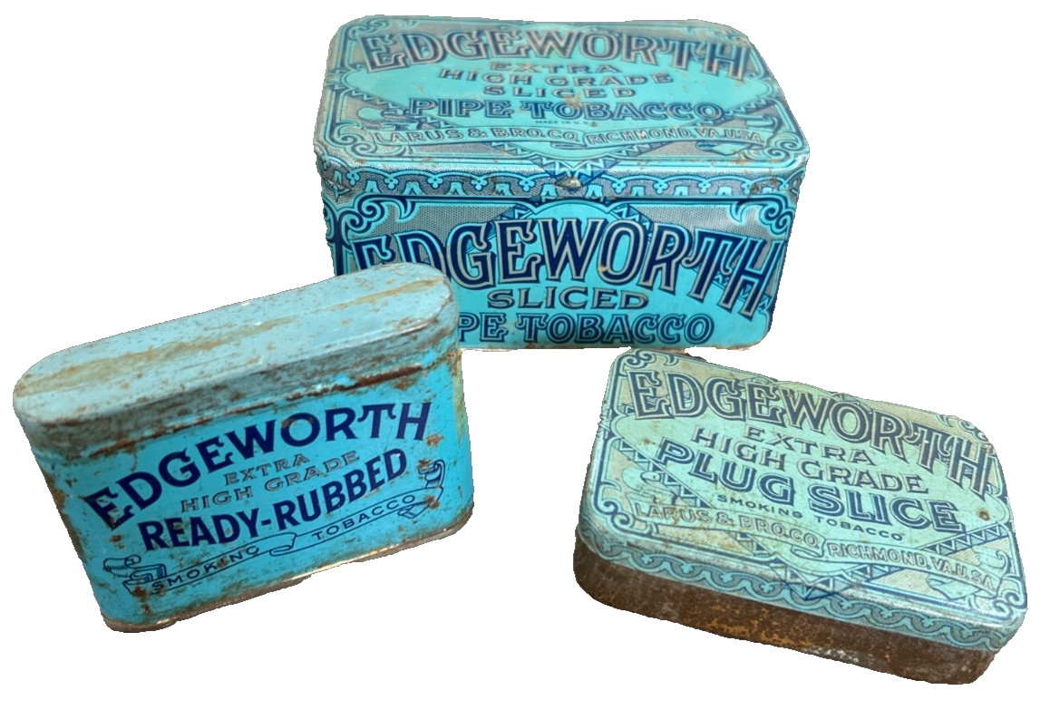 Edgeworth Tobacco Tin Lot of 3 EMPTY Sliced Pipe Plug Ready-Rubbed Richmond VA
