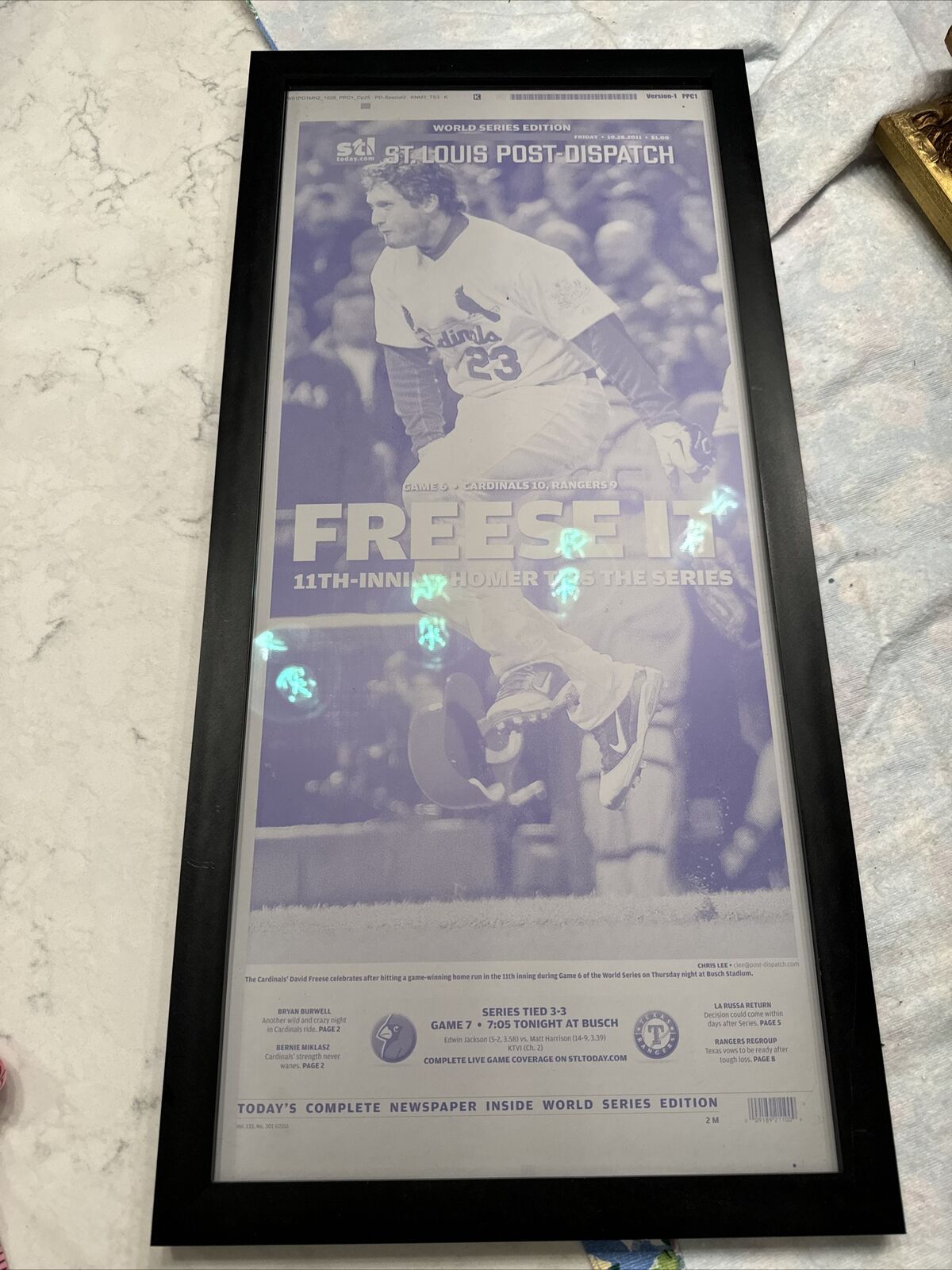 Special Edition St Louis Post Dispatch Poster Framed David Freese World Series