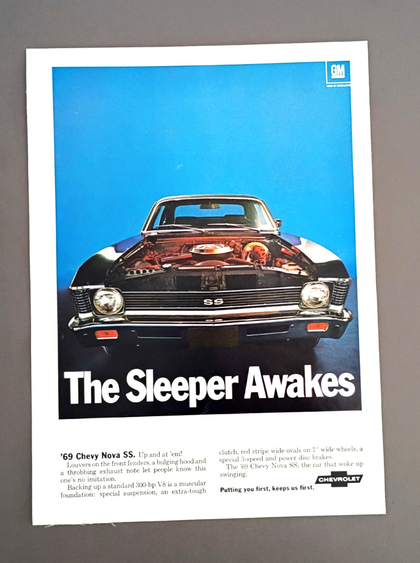 1969 Chevy Nova SS 300 HP original auto Ad Print 1969 Chevy Nova SS 300 HP original auto Ad Print