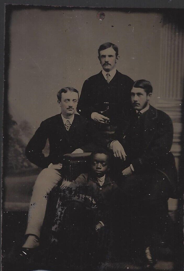 Antique Civil War Era Tintype Black American Child With 3 Men