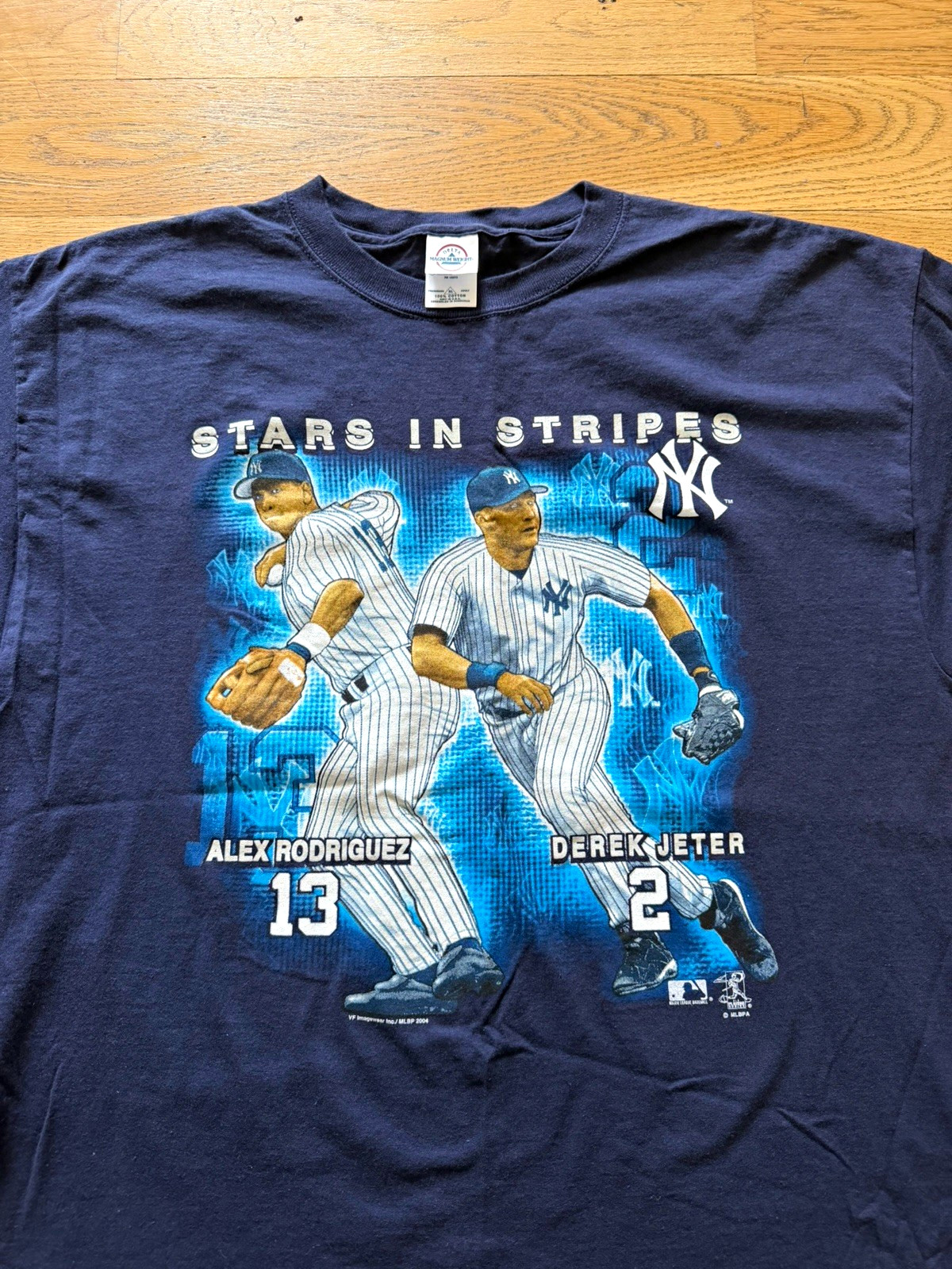 2004 NY Yankees Stars in Stripes Derek Jeter A-Rod blue T-shirt size XL baseball 2004 NY Yankees Stars in Stripes Derek Jeter A-Rod blue T-shirt size XL baseball