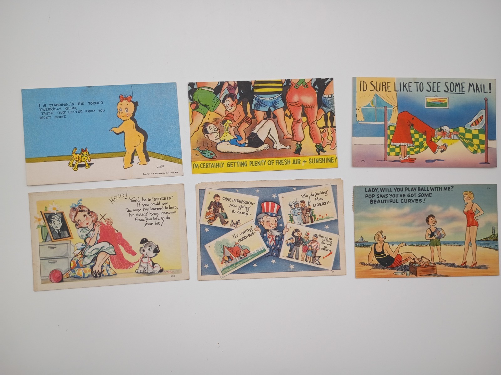 Vintage Lot 6 Humorous 1920s-1940s Cartoon Postcards Grinnell Litho Co. Vintage Lot 6 Humorous 1920s-1940s Cartoon Postcards Grinnell Litho Co.
