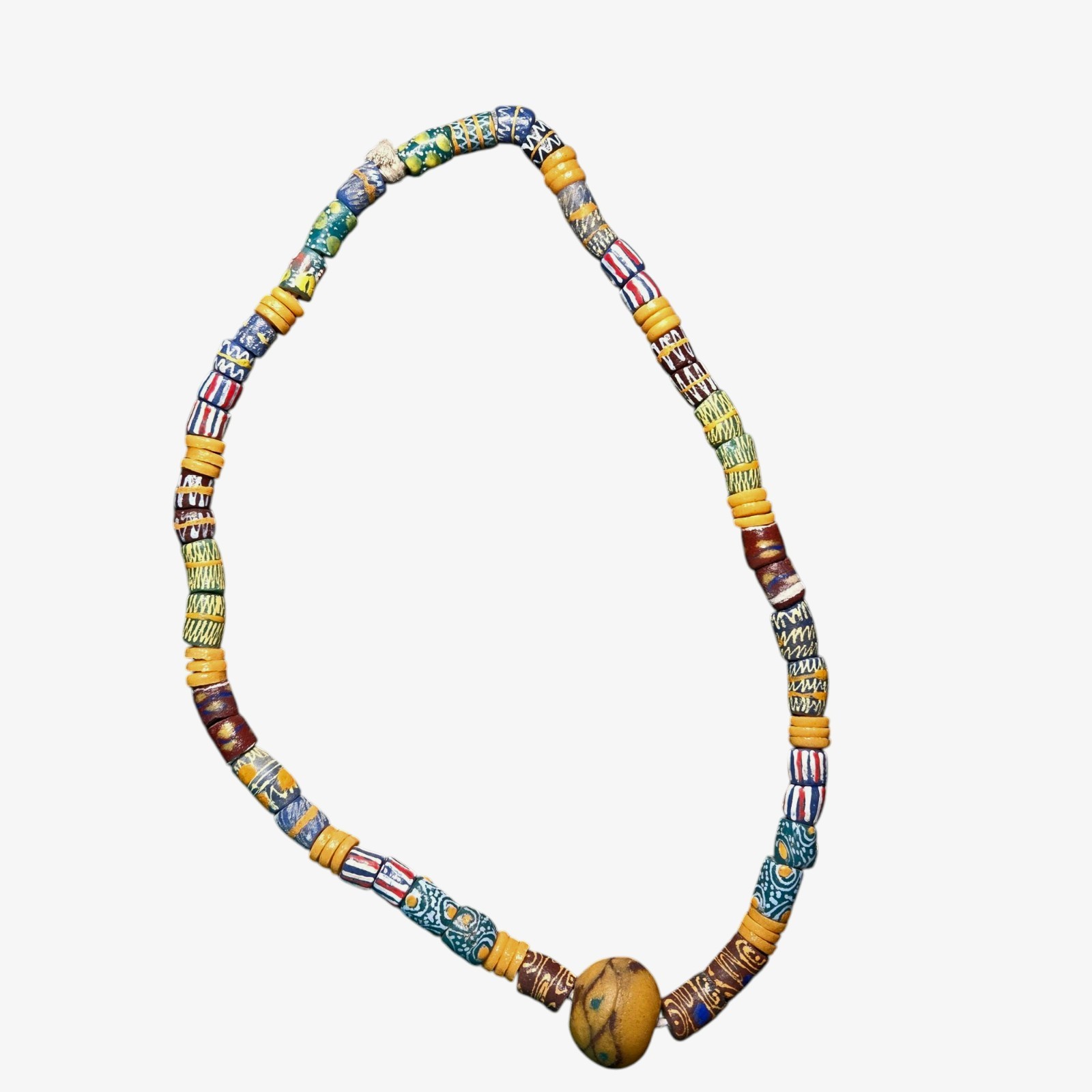 Antique African Krobo Akoso Powder Glass Beads Strand and 1 Huge Bodom Bead