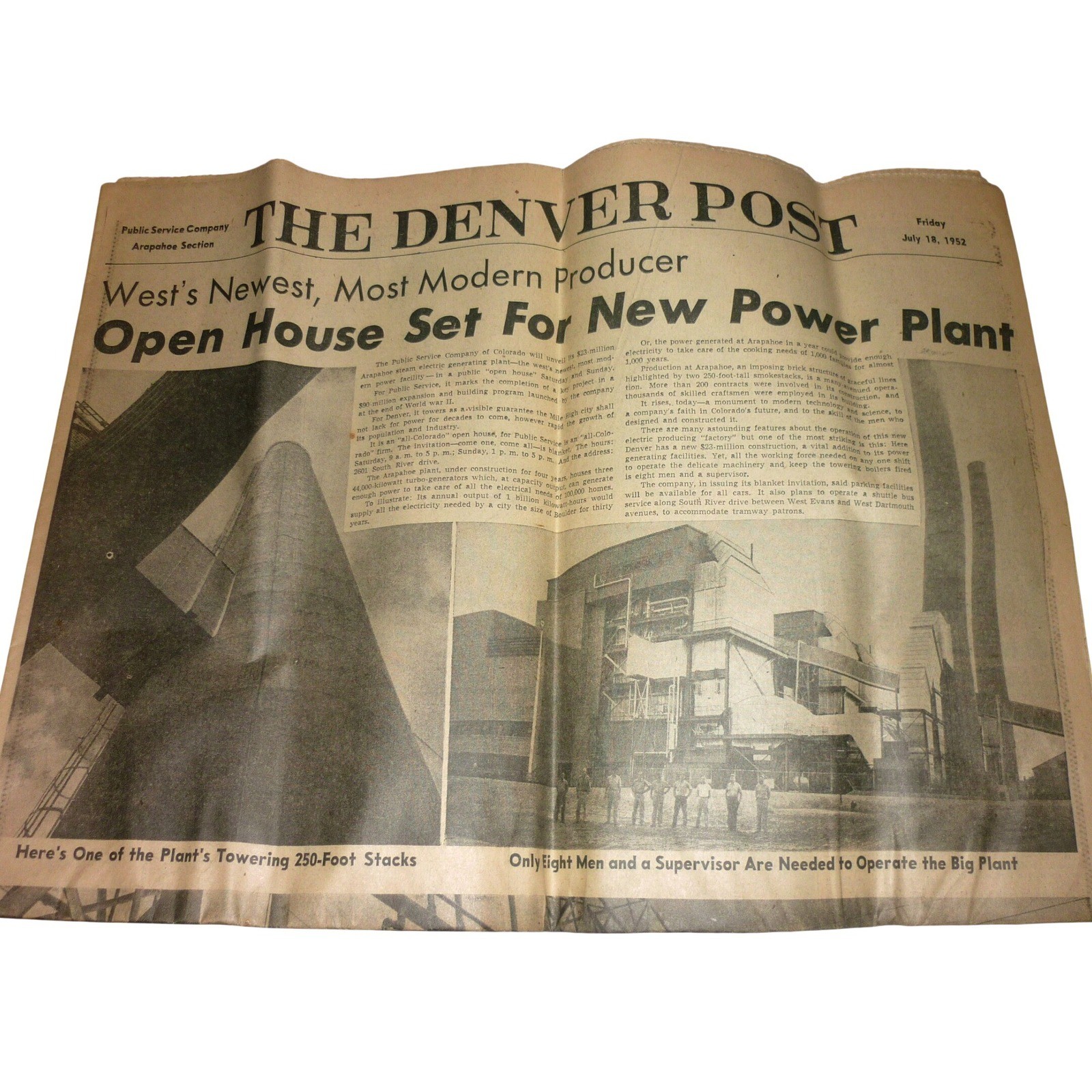 Vintage 1952 Denver Post Newspaper Arapahoe Steam Electric Station Power Plant Vintage 1952 Denver Post Newspaper Arapahoe Steam Electric Station Power Plant