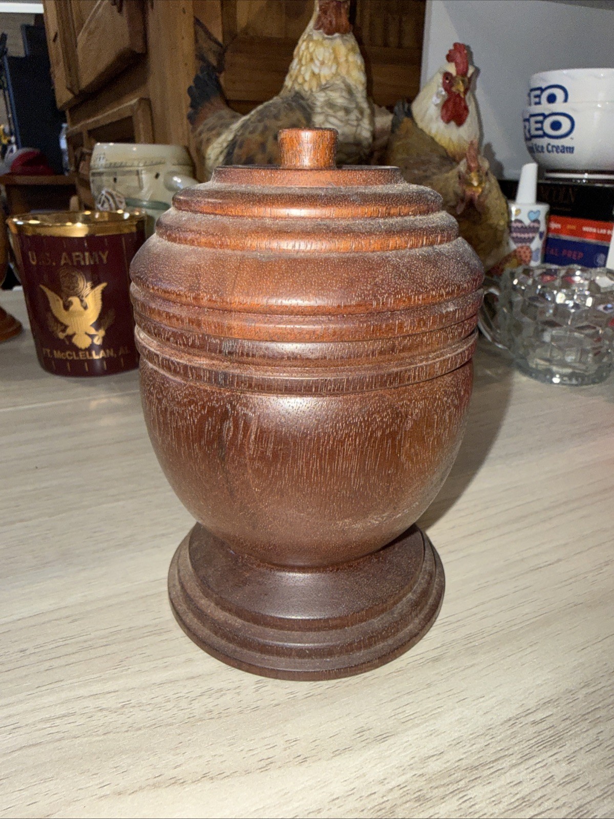 Vintage Hand Carved Wooden Honey/Jam Jar With Lid. Circa 1950 D11 Vintage Hand Carved Wooden Honey/Jam Jar With Lid. Circa 1950 D11