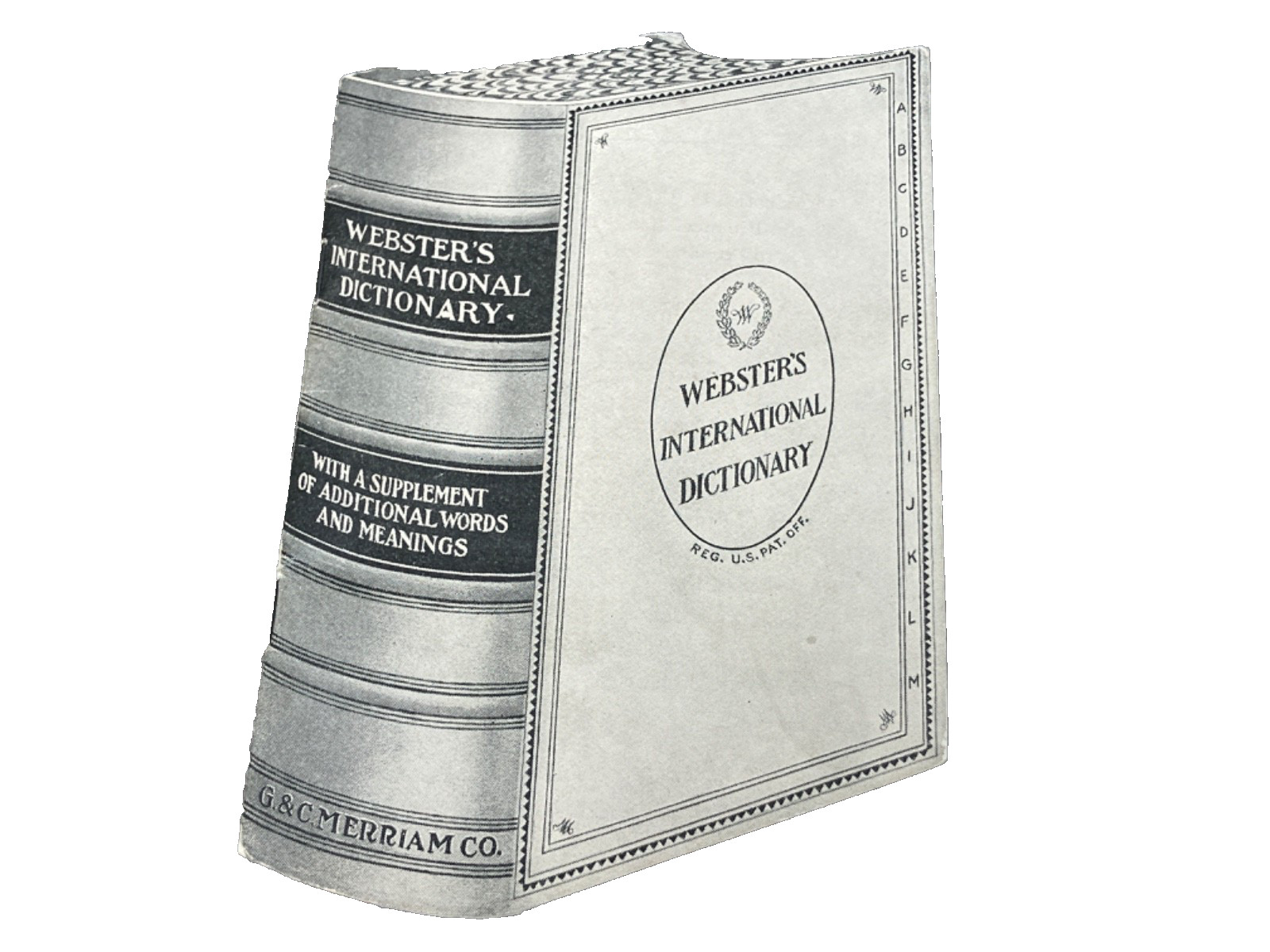 ANTIQUE VICTORIAN WEBSTERS INTERNATIONAL DICTIONARY DIECUT PROMO BOOKLET 1890s ANTIQUE VICTORIAN WEBSTERS INTERNATIONAL DICTIONARY DIECUT PROMO BOOKLET 1890s
