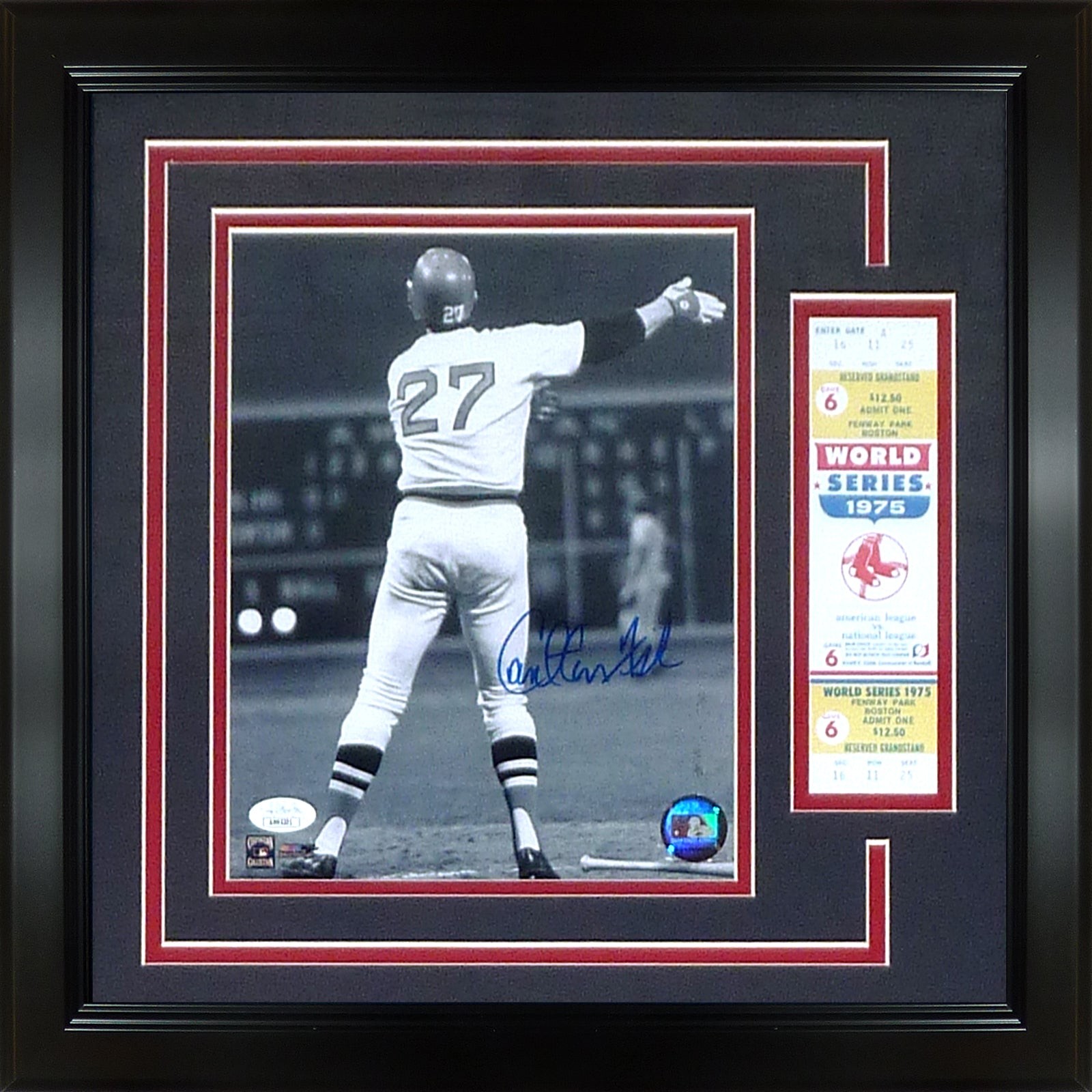 Carlton Fisk Autographed Boston Red Sox (1975 WS Home Run) Framed 8x10 Photo wit Carlton Fisk Autographed Boston Red Sox (1975 WS Home Run) Framed 8x10 Photo wit