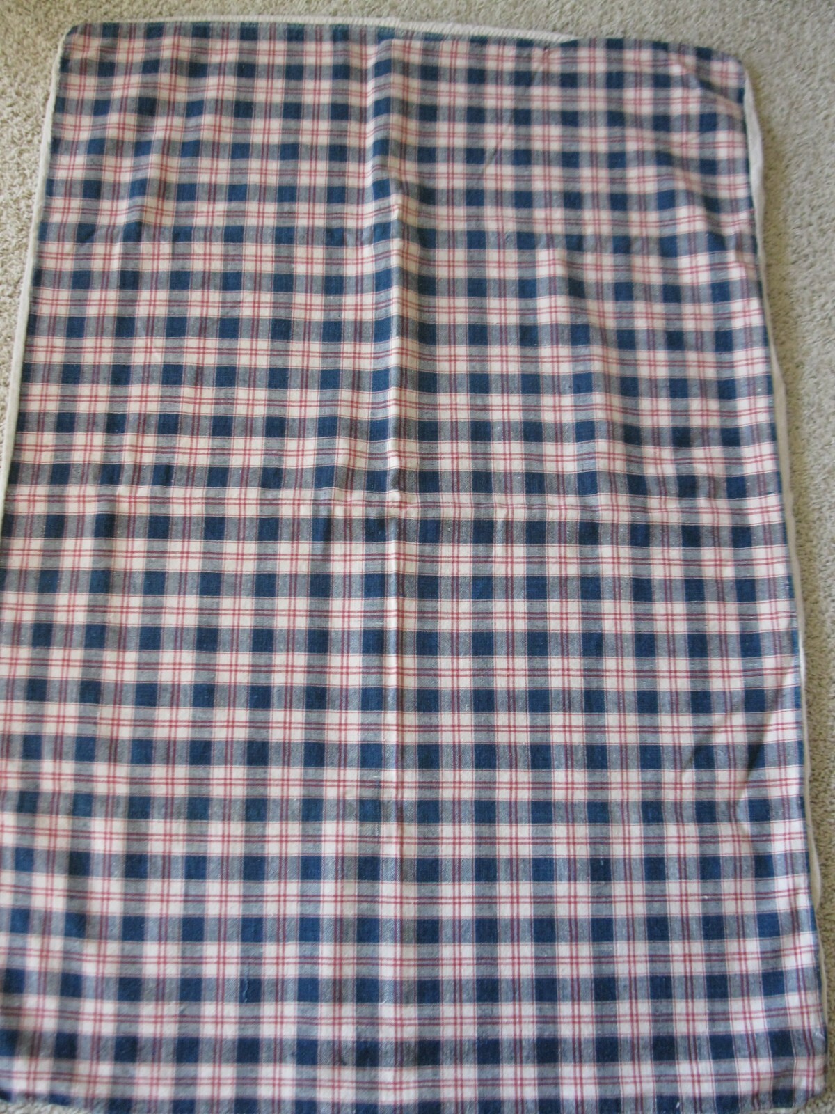 Antique Homespun Plaid Linen Cover/Bag Red Blue White 40 IN.X 28 IN. REVERSIBLE Antique Homespun Plaid Linen Cover/Bag Red Blue White 40 IN.X 28 IN. REVERSIBLE