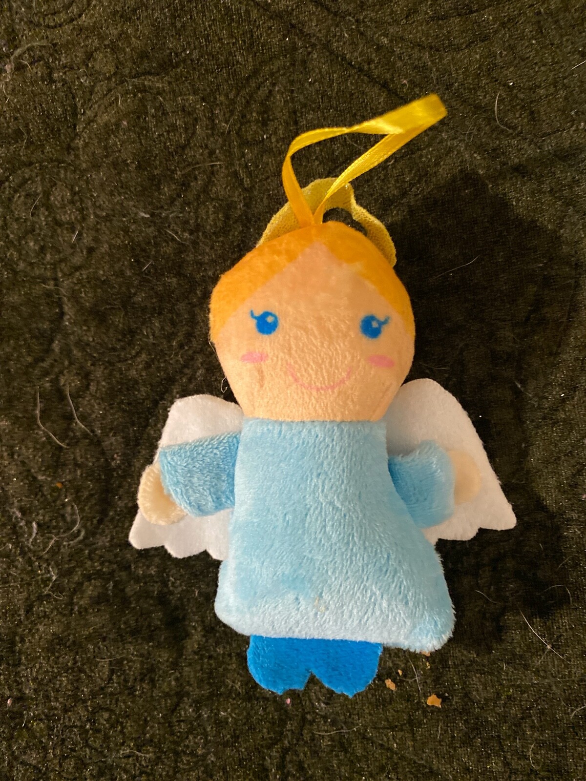 Plush Blue Angel Christmas Ornament w White Felt Wings Spend $20 = 