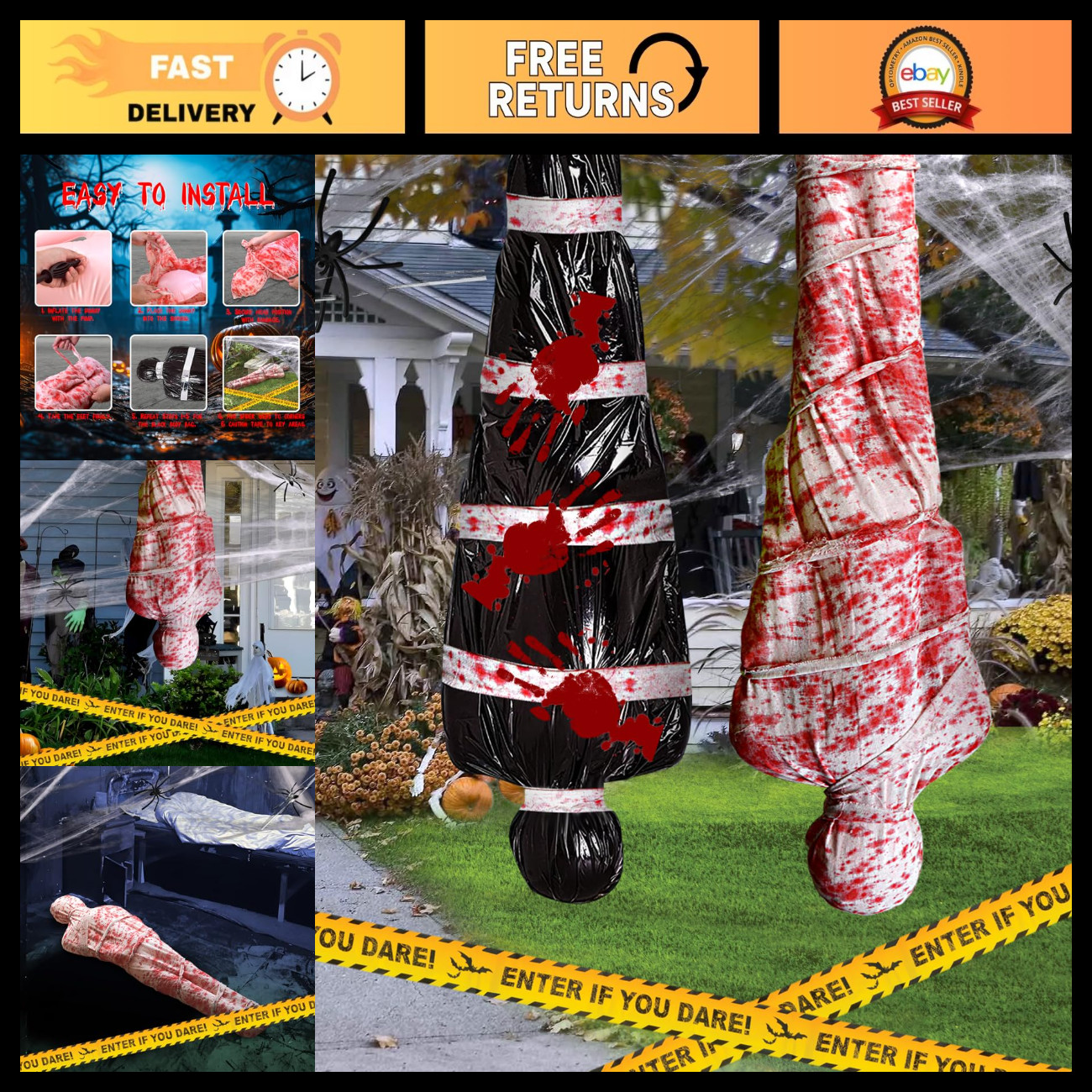 2 Packs 6ft Hanging Corpse Props - Scary Dead Body Bags for Halloween Decor 2 Packs 6ft Hanging Corpse Props - Scary Dead Body Bags for Halloween Decor