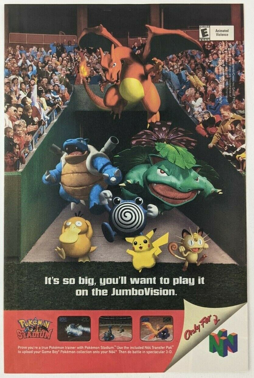 Pokemon Stadium Nintendo 64 Print Ad Game Poster Art PROMO Official N64 Pikachu