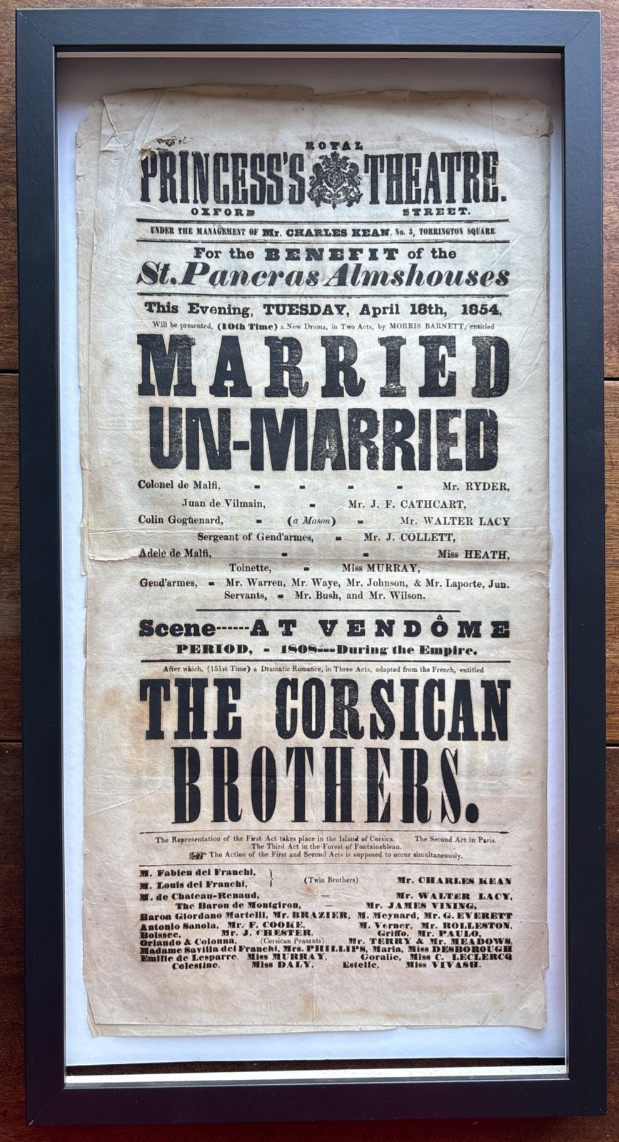 Antique Princess’s Theatre Playbill Corsican Brothers Married Un-Married 1854 Antique Princess’s Theatre Playbill Corsican Brothers Married Un-Married 1854