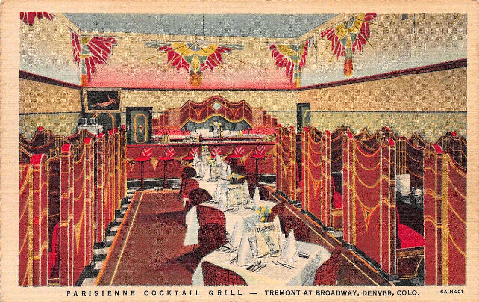 Parisienne Cocktail Grill, Denver, Colorado, Early Linen Postcard, Unused