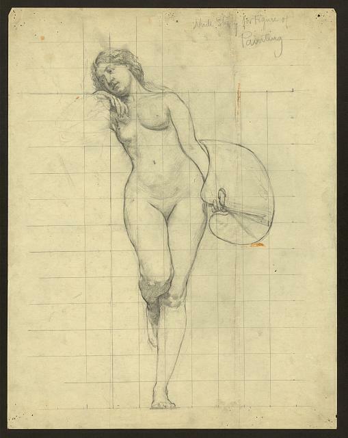 Nude study for figure of Painting,Woman,Kenyon Cox,c1896,holding her palette