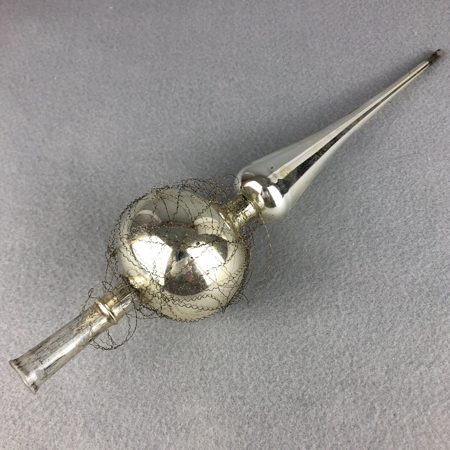 Vintage Mercury Glass Christmas Tree Topper Finial SILVER Wire wrap German 11.5\