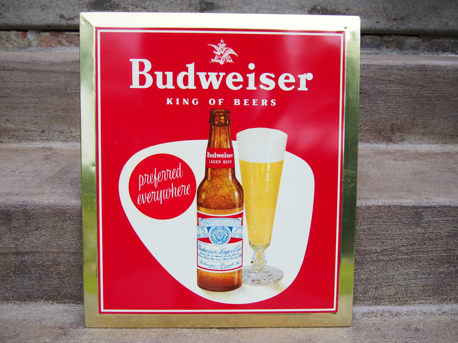 Vintage 1950's BUDWEISER Tin Over Cardboard Advertising Beer Sign Anheuser NOS Vintage 1950's BUDWEISER Tin Over Cardboard Advertising Beer Sign Anheuser NOS