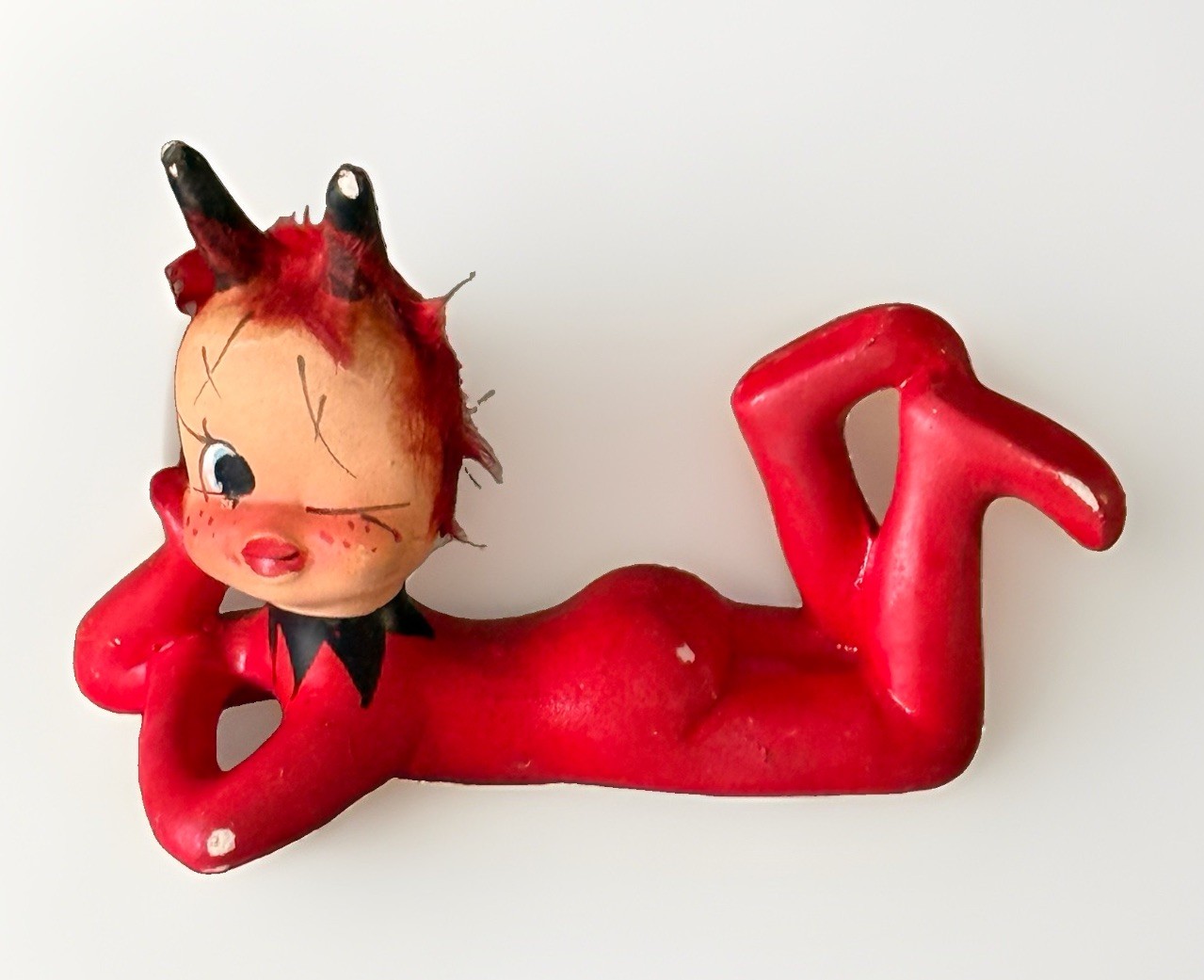 Vintage Enesco Rita the Red Imp Devil Pixie Elf Winking Figurine - MCM Kitsch Vintage Enesco Rita the Red Imp Devil Pixie Elf Winking Figurine - MCM Kitsch