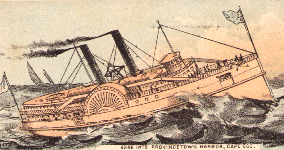 1890s Victorian Trade Card Cape Cod Steamboat Going Into Provincetown Harbor