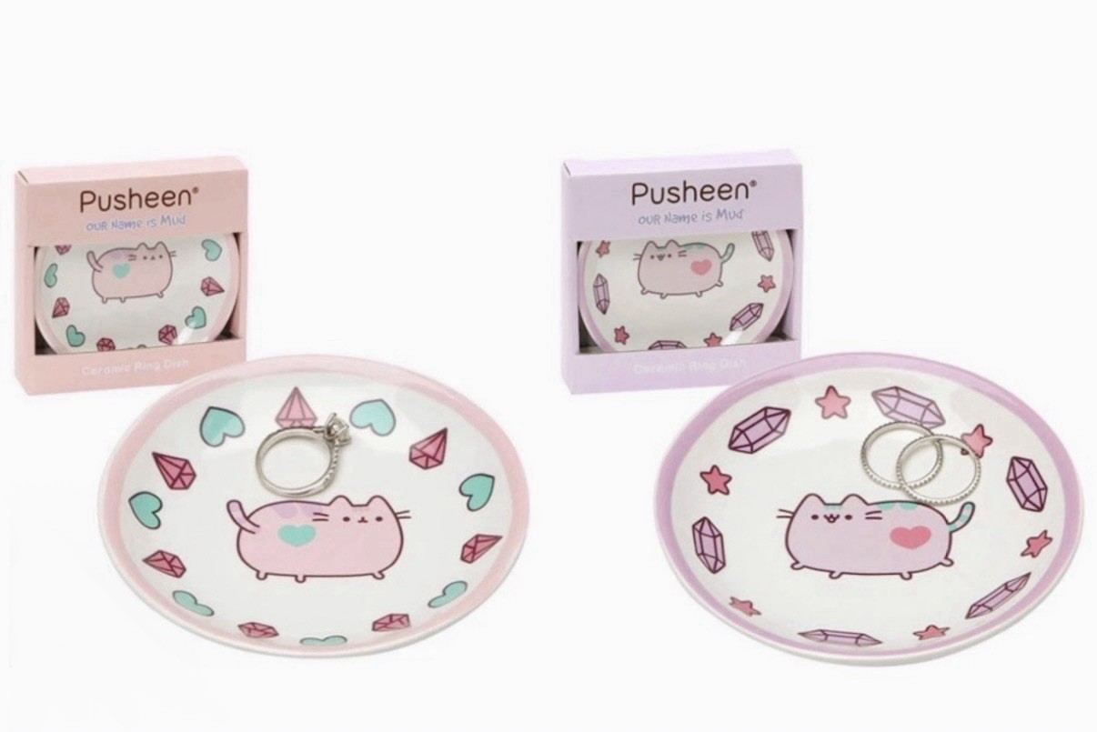 2pc Pusheen Ceramic 4” Trinket Tray Dish y2k Kawaii Collectible Pink Purple 2pc Pusheen Ceramic 4” Trinket Tray Dish y2k Kawaii Collectible Pink Purple