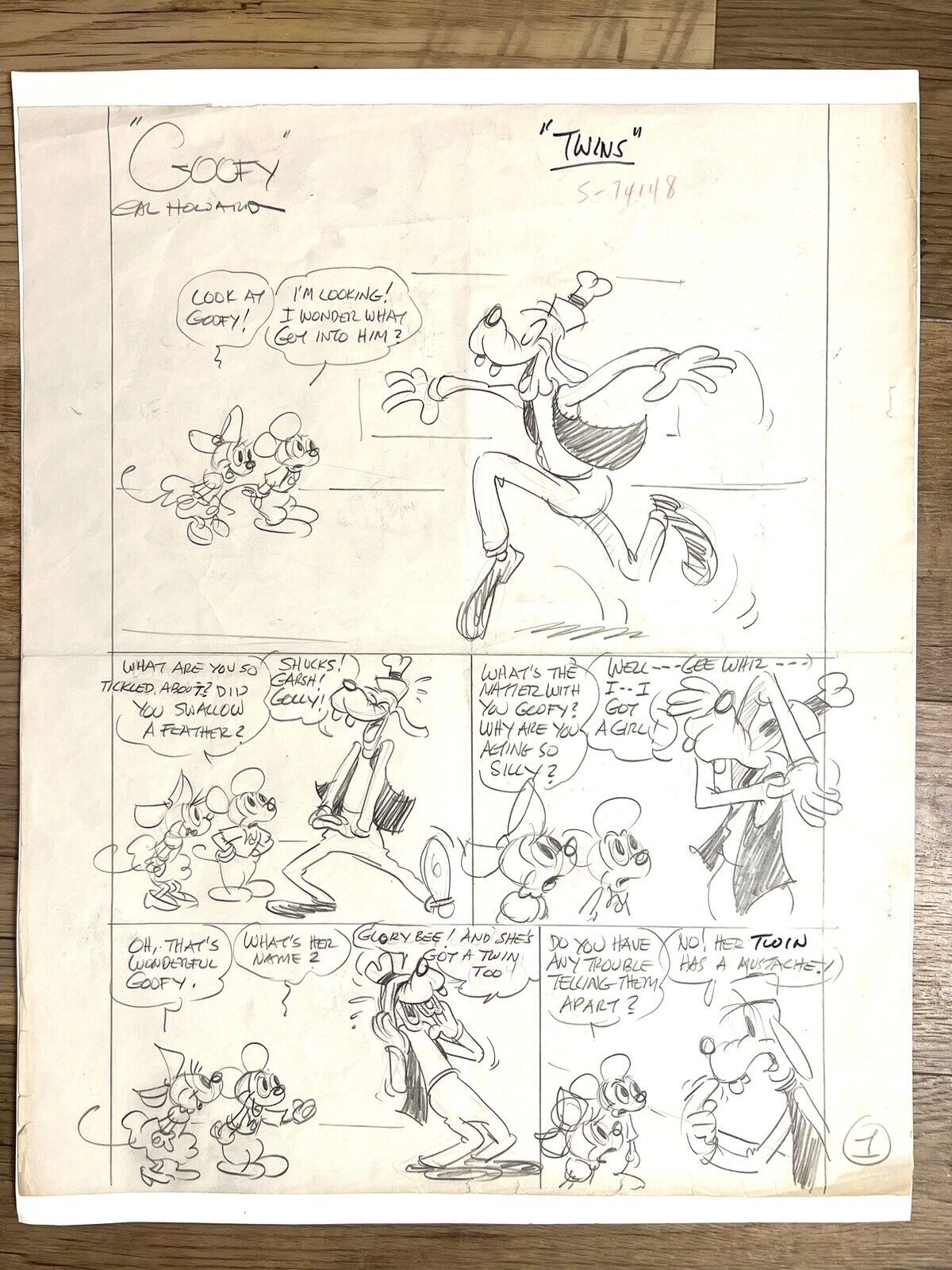 Disney Comic Proof Sketch Original Signed Cal Howard Goofy “Twins”