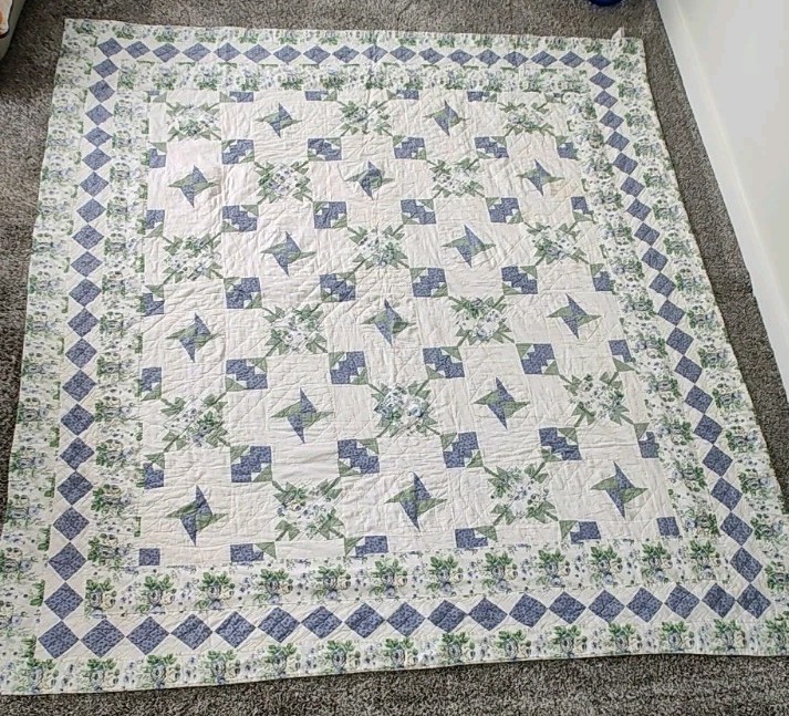 Vtg JCPenney Home Collection Patchwork Quilt Floral Pinwheel Cottage Core 84 x91 Vtg JCPenney Home Collection Patchwork Quilt Floral Pinwheel Cottage Core 84 x91