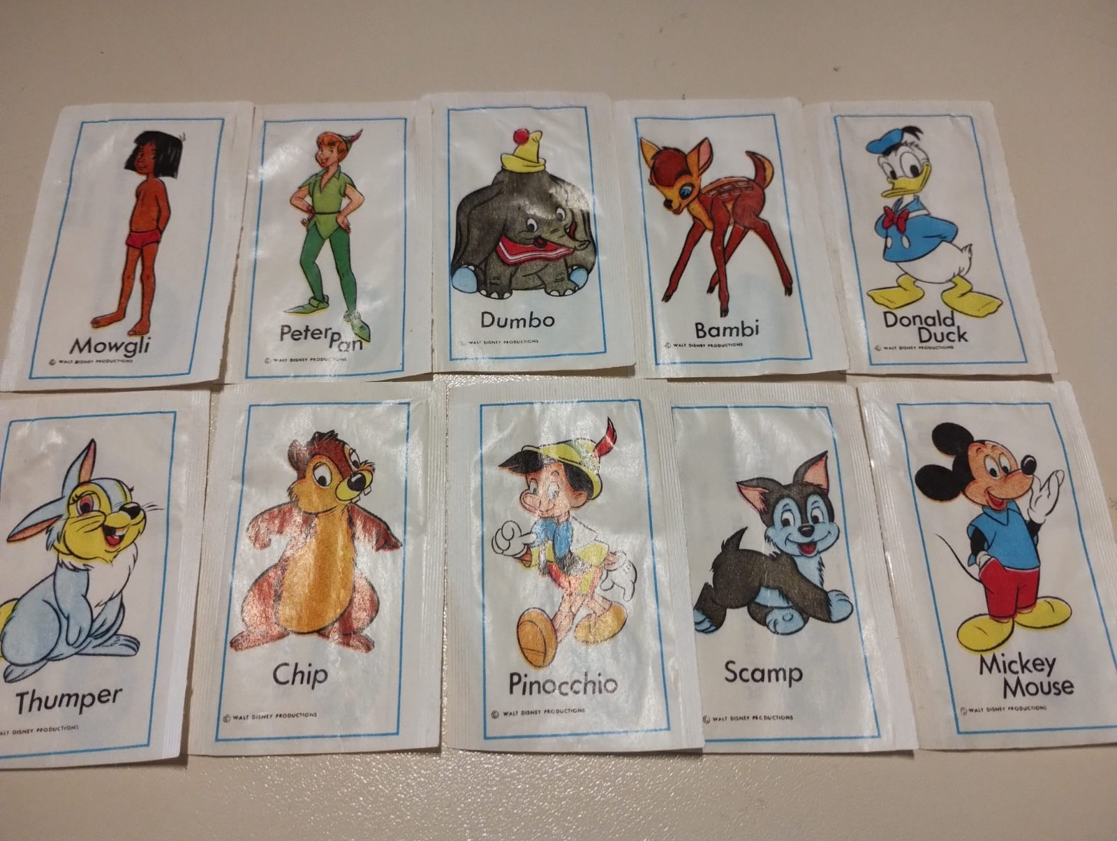 10 vintage empty sugar pockets bags Walt Disney Productions, Mickey Mouse, Dumbo