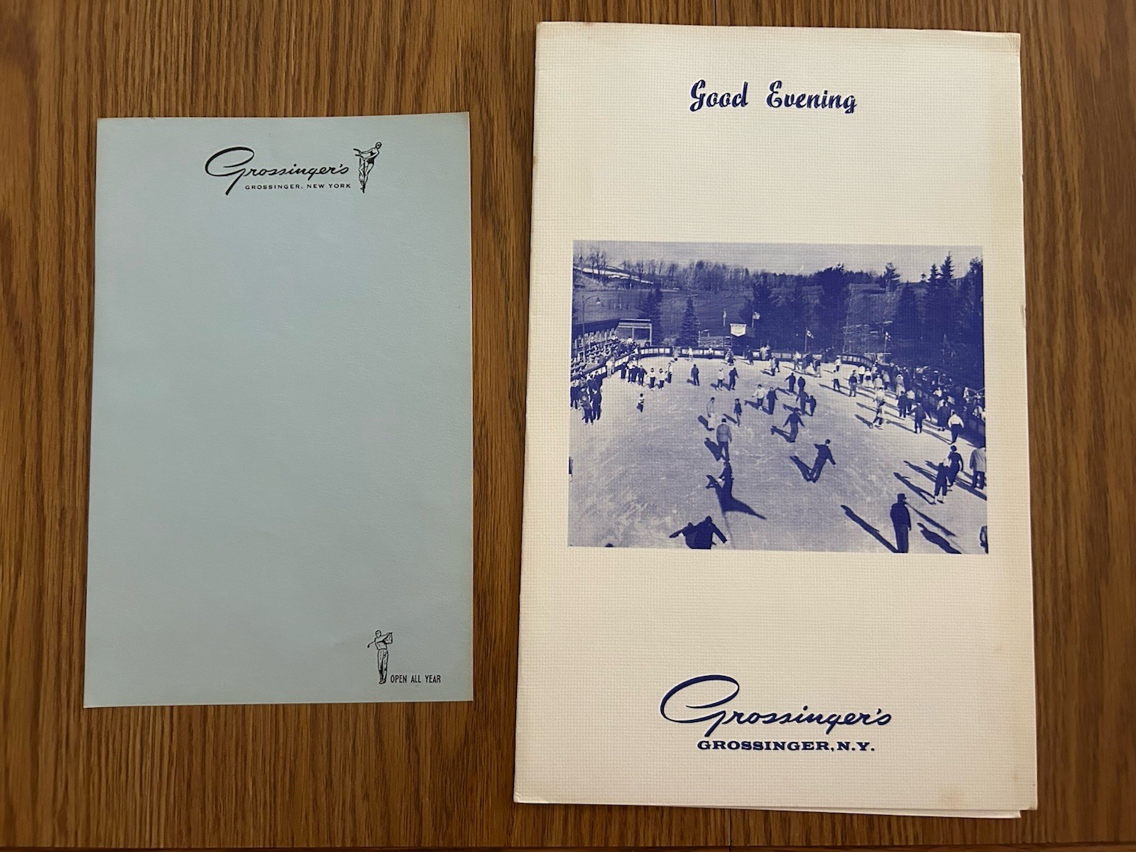 GROSSINGER\'S NEW YORK MID CENTURY VINTAGE MENU WITH SKATING RINK/STATIONARY LOT GROSSINGER\'S NEW YORK MID CENTURY VINTAGE MENU WITH SKATING RINK/STATIONARY LOT