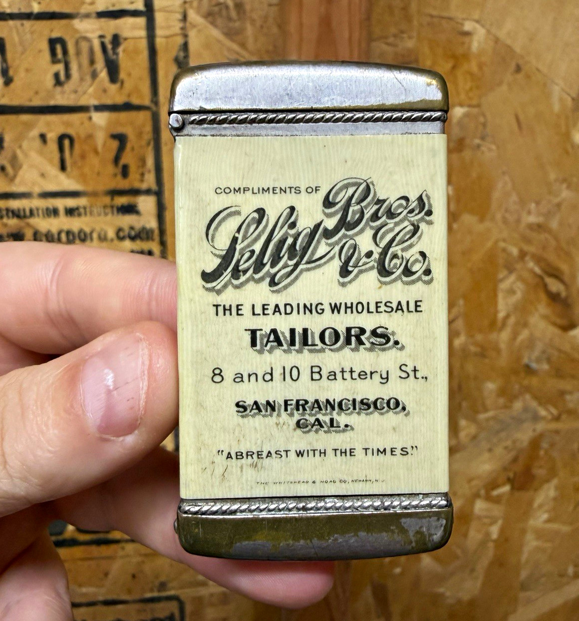 Vintage Selig Bros. & Co Tailors Celluloid Match Safe Antique San Francisco Vintage Selig Bros. & Co Tailors Celluloid Match Safe Antique San Francisco