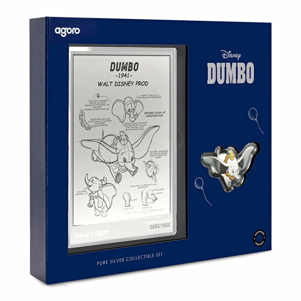 Agoro Disney Dumbo Pure Silver Collectors Set 2026 3/4oz coin + 5g foil 368/1000 Agoro Disney Dumbo Pure Silver Collectors Set 2026 3/4oz coin + 5g foil 368/1000