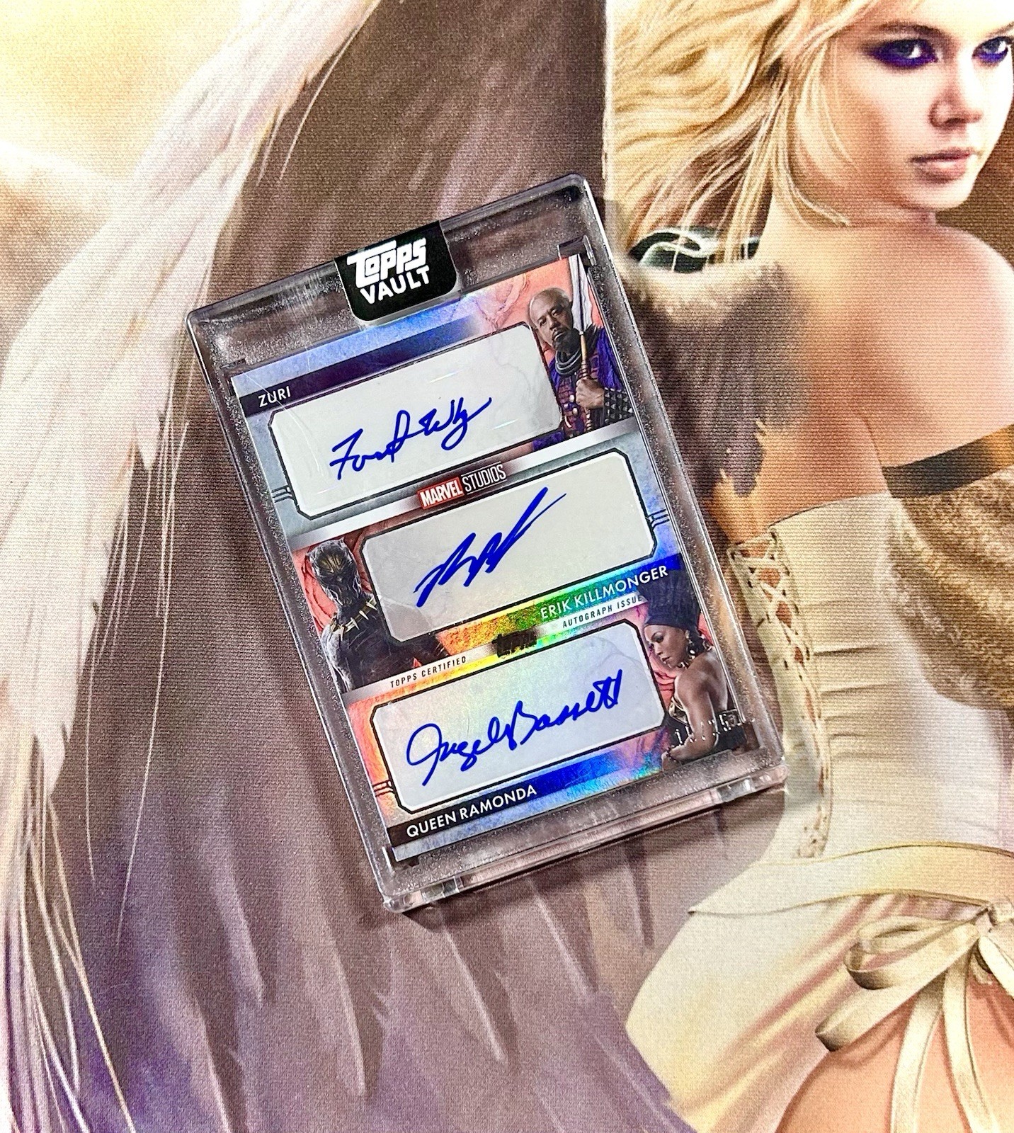KILLMONGER MICHAEL B JORDAN ZURI QUEEN RAMONDA TOPPS MARVEL VAULT TRIPLE AUTO SP
