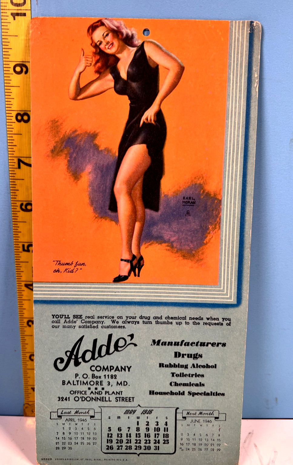 1946 Earl Moran Hanging Pinup Girl Calendar Card 