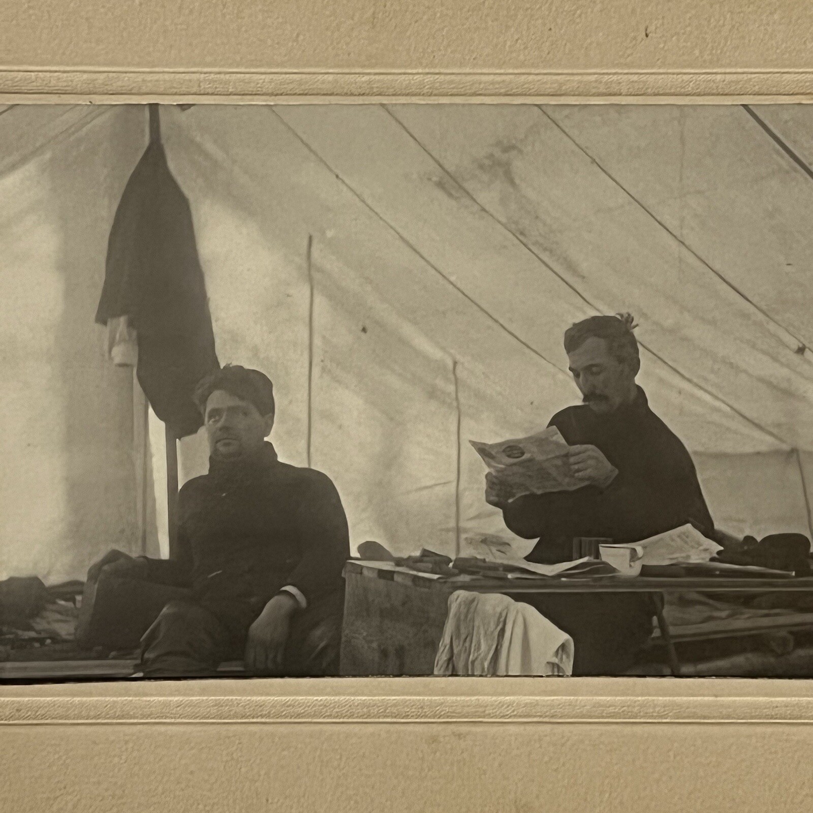 Antique Cabinet Card Photograph Handsome Man Encampment Tent Military? Soldiers? Antique Cabinet Card Photograph Handsome Man Encampment Tent Military? Soldiers?