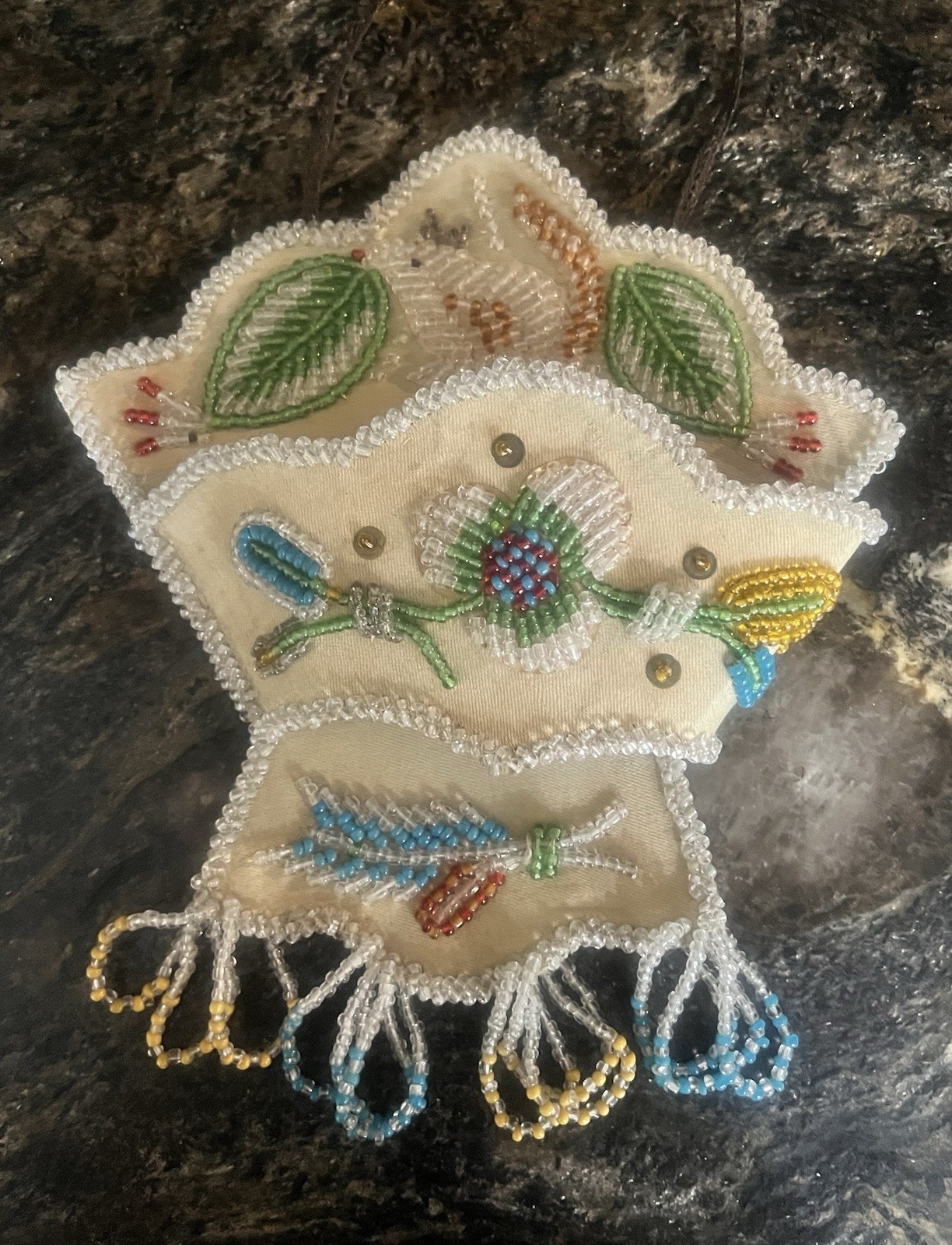 Iriquois Beaded Antique Whimsy Whisk Broom Holder with Squirrel Flowers Iriquois Beaded Antique Whimsy Whisk Broom Holder with Squirrel Flowers