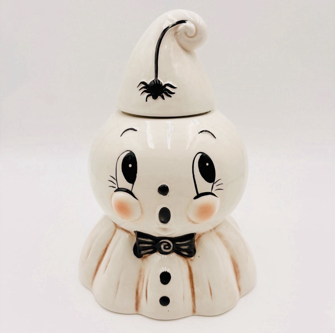 🖤🤍New Johanna Parker Ceramic Ghost Canister Halloween Cookie Jar HTF